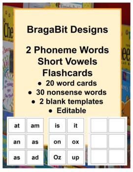 Preview of 50 Short Vowel Flash Cards with BONUS Nonsense Words 2 phonemes