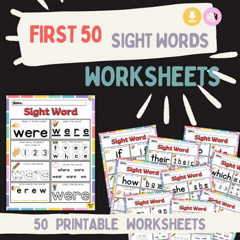 Preview of 50 Sight Words Bundle, Early Learner Practice, Phonics Activities, PRINTABLE