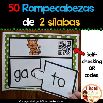 50 spanish two syllable puzzles by bilingual classroom