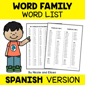 Preview of Spanish Word Family Lists