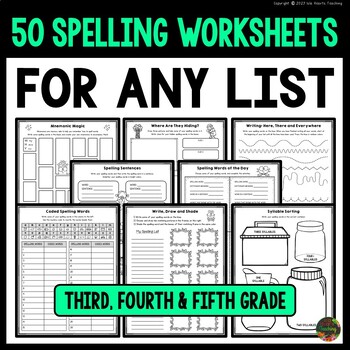 Spelling Word Work Practice Spelling Activities for Any List of Words ...