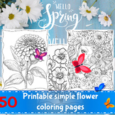 50 Spring flowers coloring sheets/Printable simple flower 