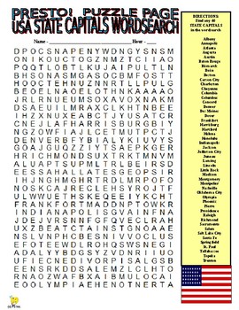 Preview of 50 US State Capitals Puzzle Page (Wordsearch and Criss-Cross / Geography / SUB)