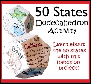 Preview of 50 State Dodecahedron Activity US History Hands on Project