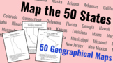50 State Maps Bundle: Geographical U.S. Maps of All Fifty States
