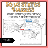 50 States Activities and Quizzes with Regions and Abbreviations