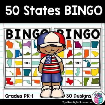 Preview of 50 States Bingo Cards for Early Readers -  50 States Bingo FREEBIE