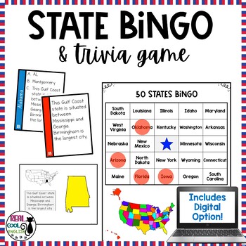 Preview of 50 States Bingo Game - United States Map, Capitals, Abbreviations and Trivia