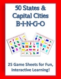 50 States and Capital Cities Full Color Bingo Game Sheets