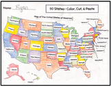 50 States- Color, Cut, Paste Activity