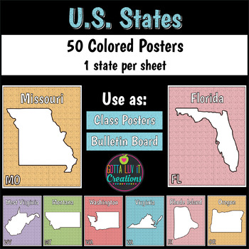 Preview of 50 States Colored Posters for Classroom