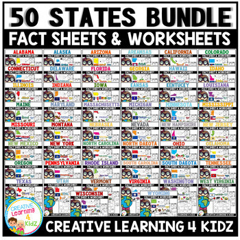 Preview of 50 States Fact Sheets + Worksheets Bundle