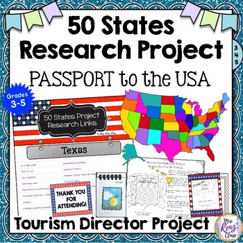 Preview of 50 States File Folder Report a Guided State Research Project Passport to the USA