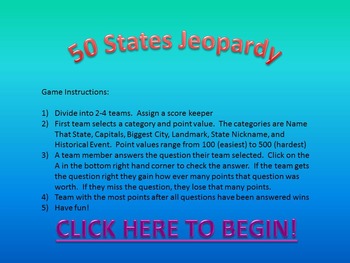 Preview of 50 States Jeopardy Game