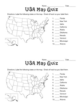 50 States Map Quizzes 8 Different Templates By Heather Kaczmarek