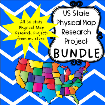 Preview of 50 States Physical Map Research Project BUNDLE