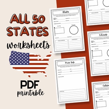 Preview of 50 States Project / 2 Worksheets per State / PDF Printable