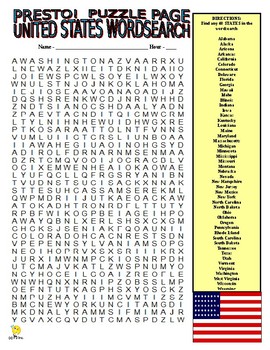Preview of 50 US States Puzzle Page (Wordsearch and Criss-Cross / Social Studies / SUB)