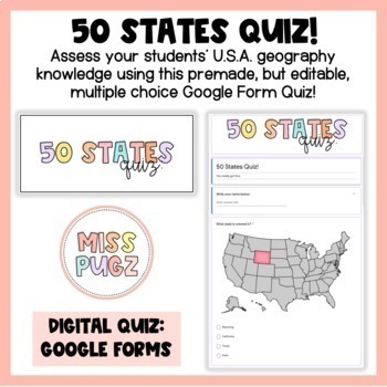 Preview of 50 States Quiz: Google Forms!