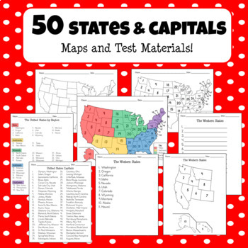 Preview of 50 States, Regions, and Capitals - Maps and Test Materials + Easel Activities!