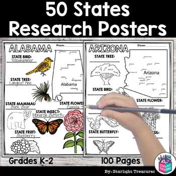 Preview of 50 States Research Posters, Coloring Pages - US States Research Project