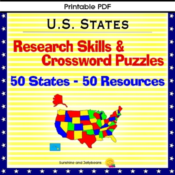 Preview of 50 States Research Skills & Crossword Puzzles - US States Geography - Grades 4-5