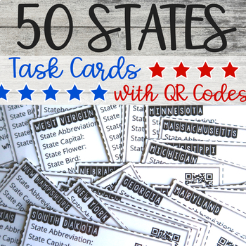 Preview of United States Geography - 50 U.S. States Task Cards with QR Codes