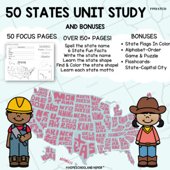 Preview of 50 States Unit Study - Over 100 pages with Bonuses & Flashcards!