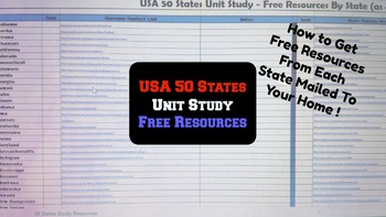 Preview of 50 States Unit Study - Spreadsheet with Links for Free Resources by State