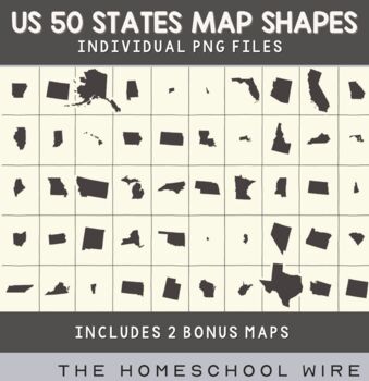 Preview of 50 States United States Black Silhouette Clip Art  Outline and Solid  US Map