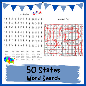 50 States Word Search By Many Hats Educator Teachers Pay Teachers