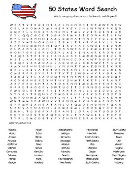 printable 50 states word search - united states word search all fifty