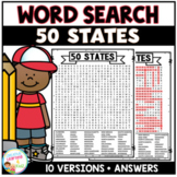 50 States Word Search Puzzle Worksheets USA Geography