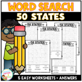 50 States Word Search Puzzle Worksheets USA Geography