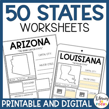 Preview of 50 States Worksheets | Activities | Printable & Digital | Google Classroom