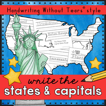 Preview of 50 States and Capitals - Handwriting Practice - United States handwriting