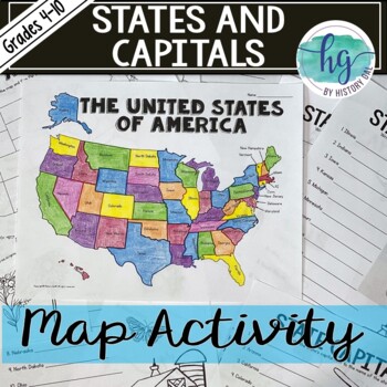 Preview of 50 States and Capitals Map Activity with printable worksheets & digital map game