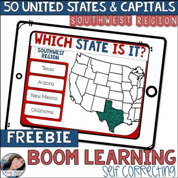 Preview of 50 States and Capitals Southwest Region | Boom Cards | Distance Learning Freebie