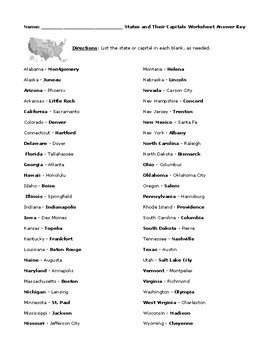 50 States And Capitals Worksheet Test Or Homework With Detailed Answer Key