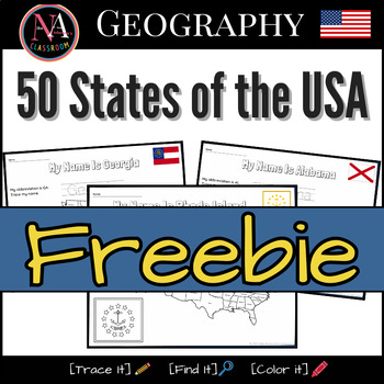 Preview of 50 States of the USA FREEBIE Map and Flags Activity