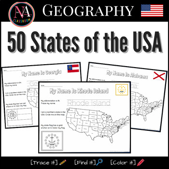 Preview of 50 States of the USA Activity Bundle (Map and Flags)