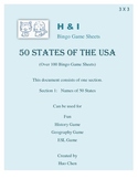 50 States of the USA Bingo Game (H&I Bingo Game Sheets) - 3 X 3