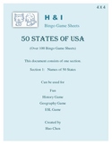 50 States of the USA Bingo Game (H&I Bingo Game Sheets) - 4 X 4