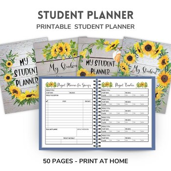 Preview of 50 Student planner, study planner, printable academic planner, college school pl