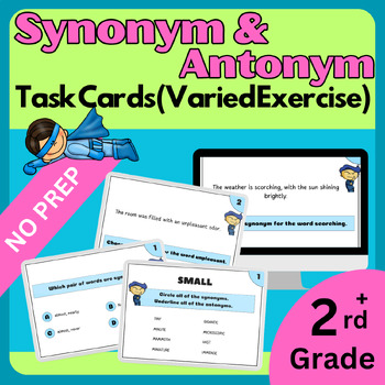 Preview of 50 Synonym and Antonym Task Cards (Varied Exercise)