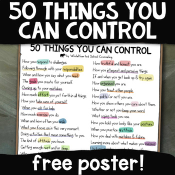 Preview of 50 Things You Can Control Free Poster and Checklist