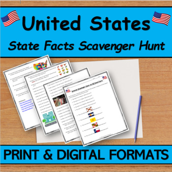 Preview of 50 US STATE FACTS SCAVENGER HUNT | WebQuest