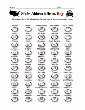 50 U S State Abbreviations Worksheet Answer Key By Sunny Side