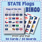 50 US State Flags BINGO & Memory Matching Card Game Activity