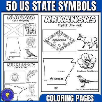 50 US State Symbols Coloring Pages | Flags - Maps - State Animals ...
